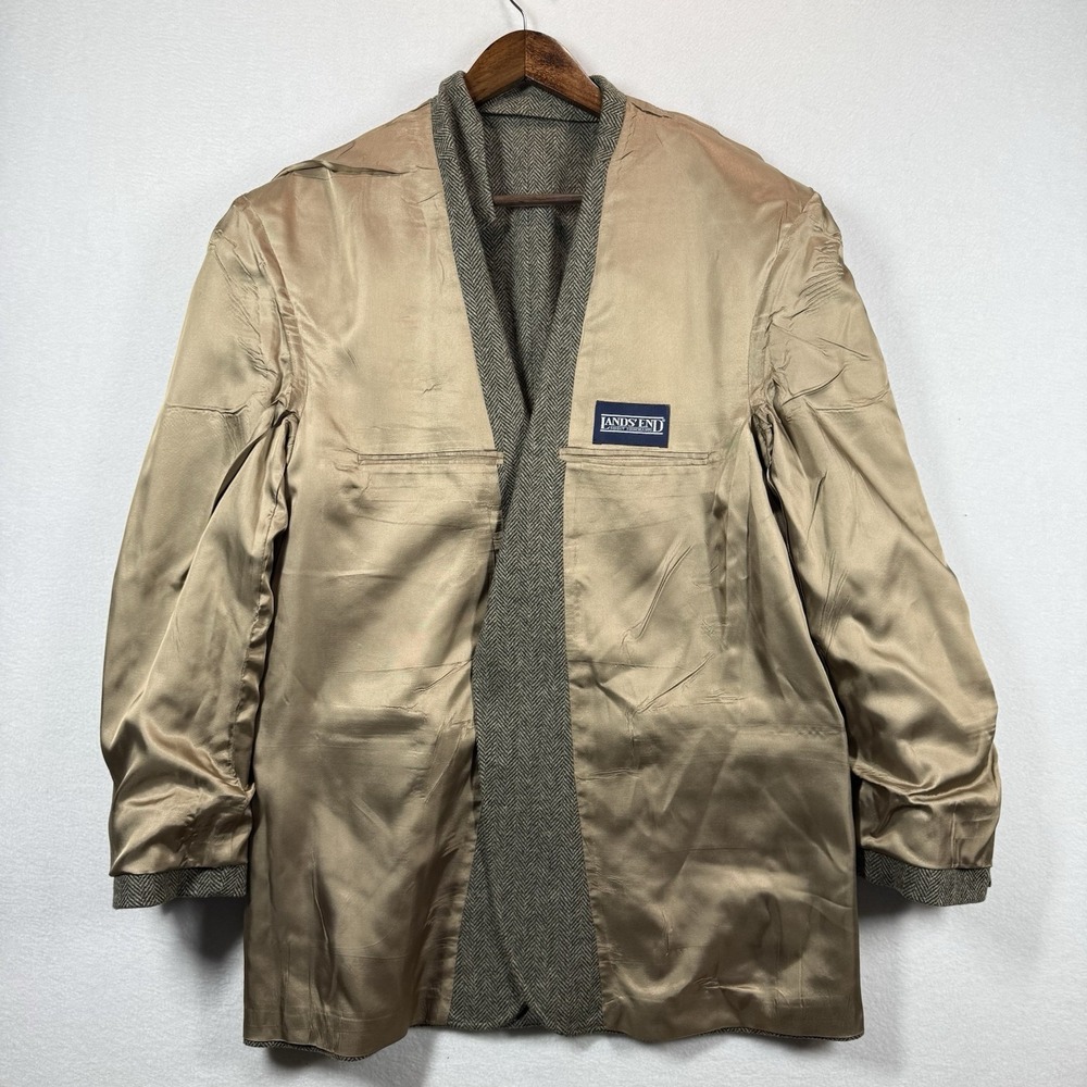 Lands' End Blazer Mens 44L‎ Herringbone Wool Sport Coat USA Made Classic - Picture 9 of 16